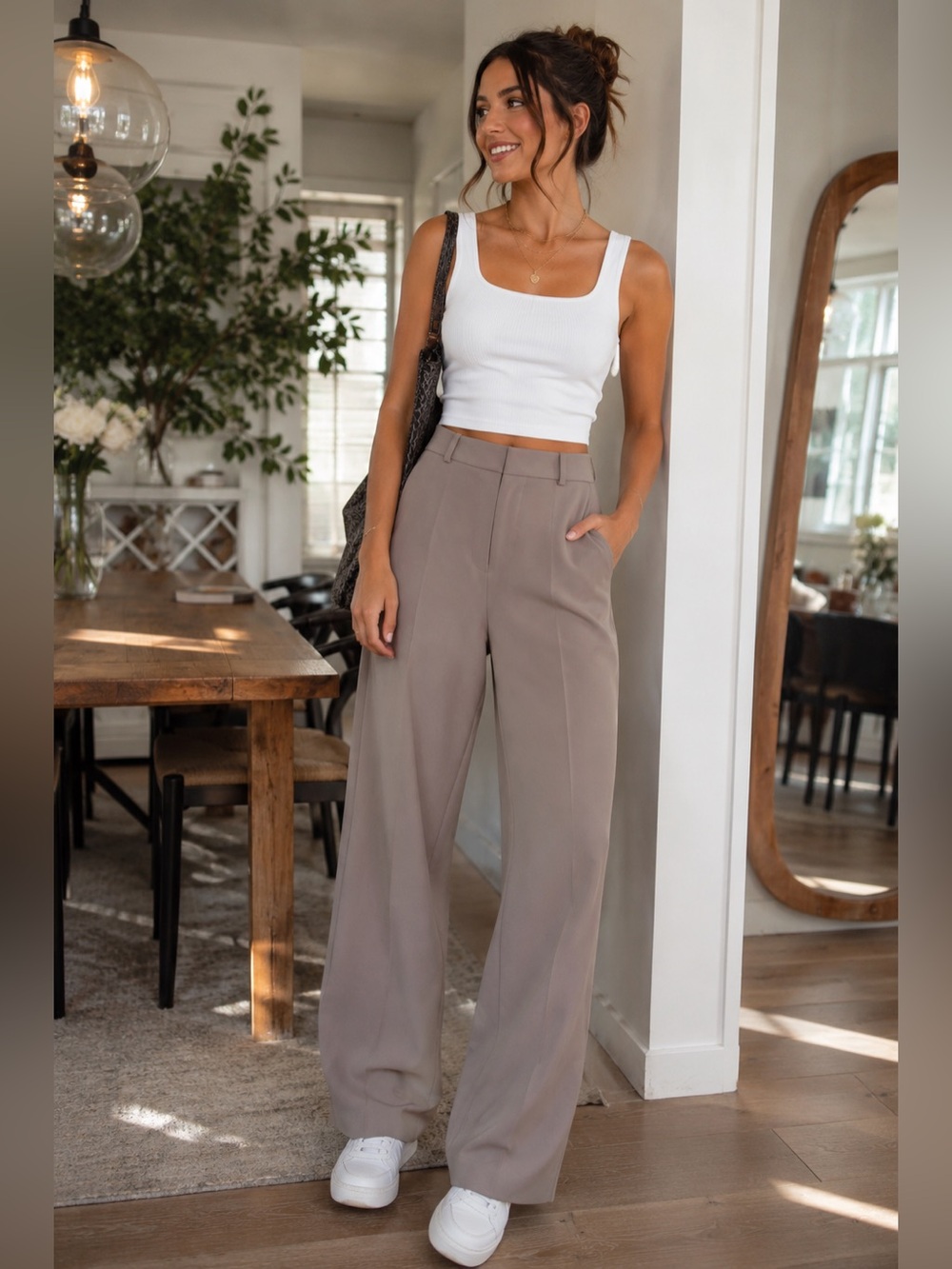 HUGO Wide-Leg High-Waist Pants in Taupe - gorgeous! 💕😍 effortless-esque 😉🎉